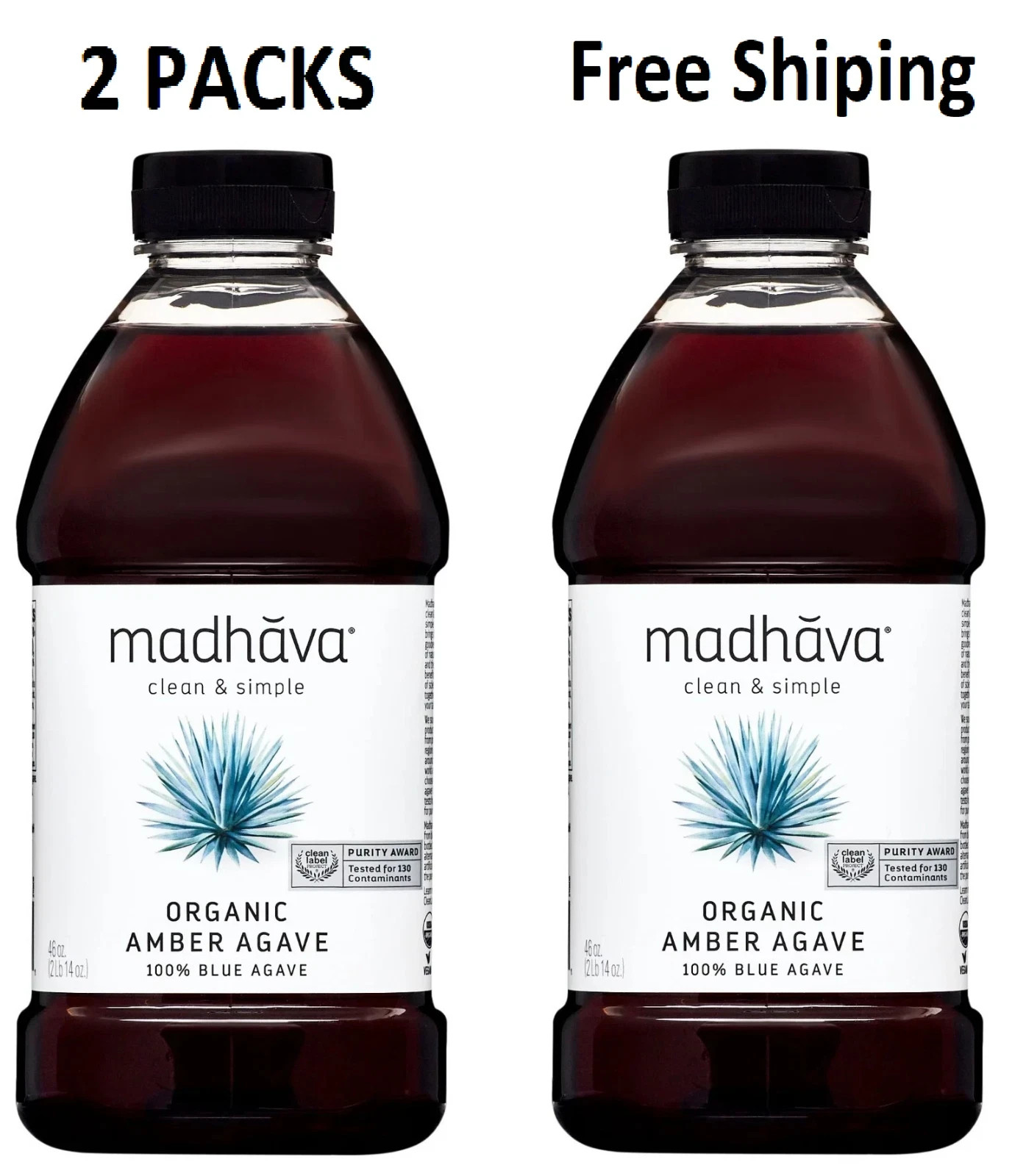 Madhava Organic Amber Agave, 100% Blue Agave Sweetener Sugar Substitute, 46 oz