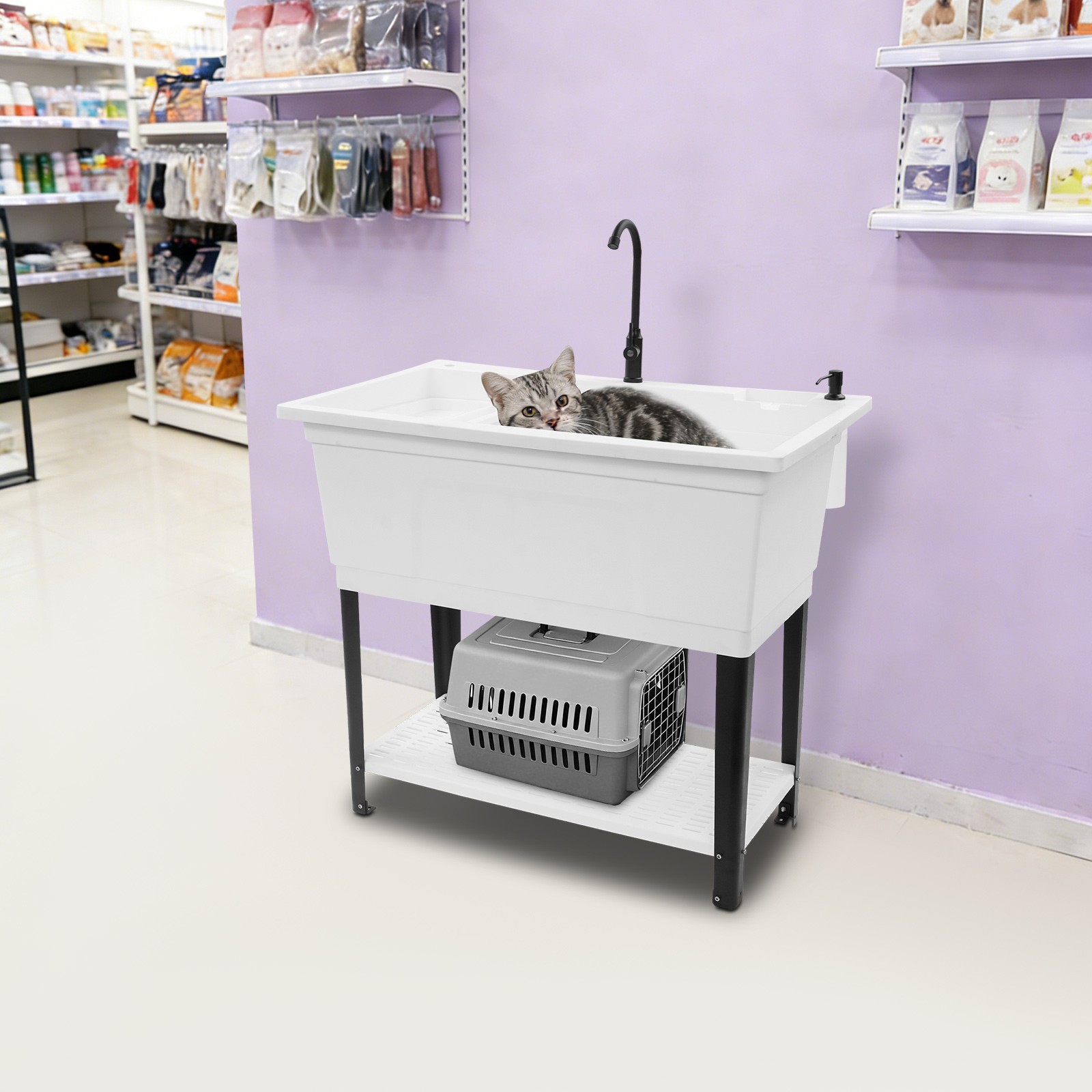 Large Kitchen Sink Freestanding PP Restaurant Laundry Sink With Soap Dispenser