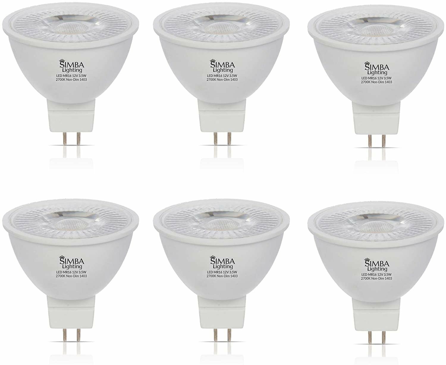 [6 Pack] LED MR16 3.5W 12V 20W Halogen Replacement Bulbs GU5.3 Bi-Pin 2700K