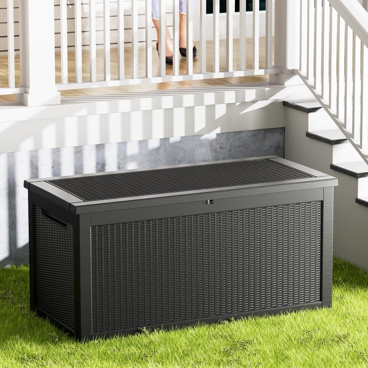 320 Gallon Lockable Resin Outdoor Storage Box, Waterproof & Weather Resistant De