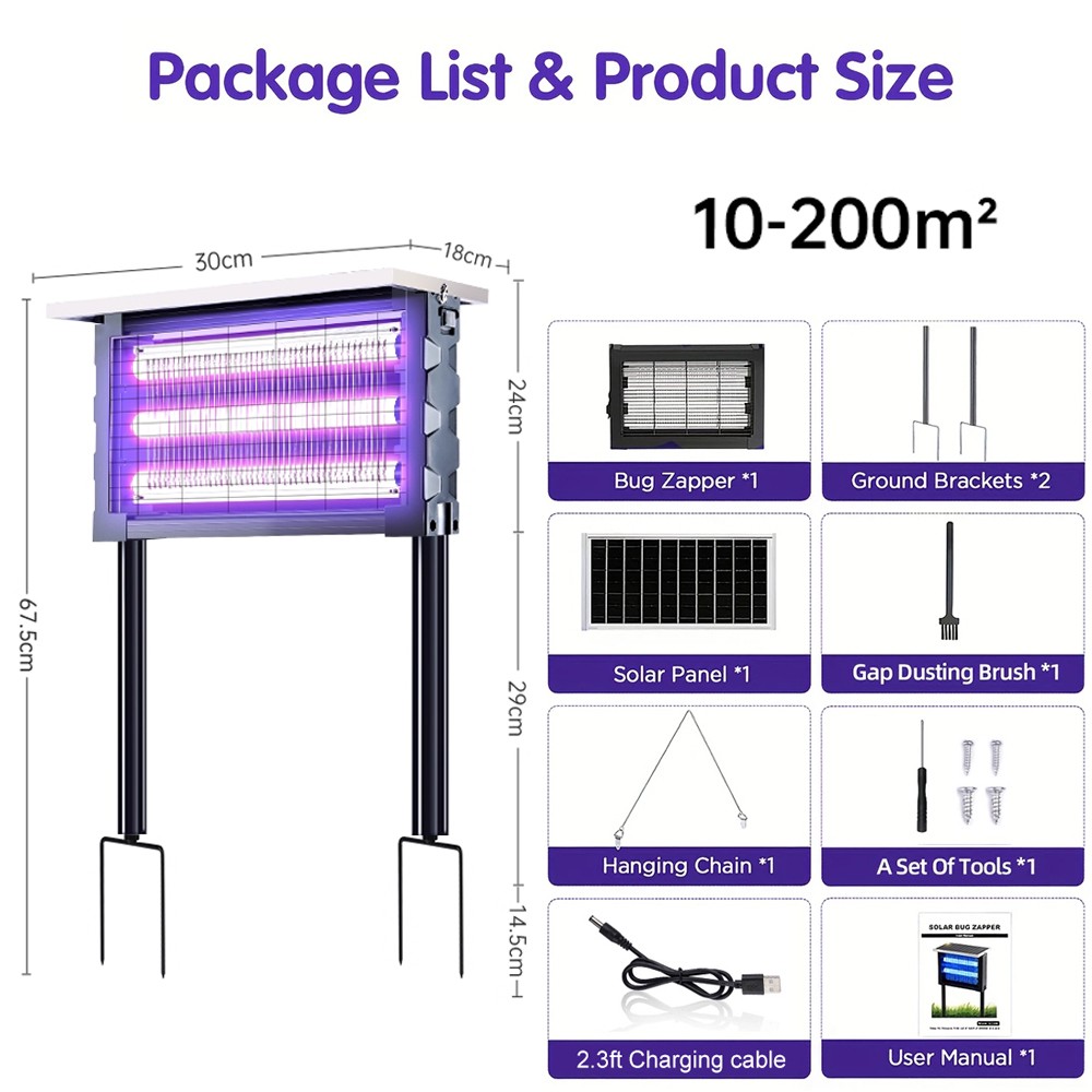 Solar Bug Zapper Outdoor Mosquito Zapper 4500V Waterproof Electric Fly Zapper US