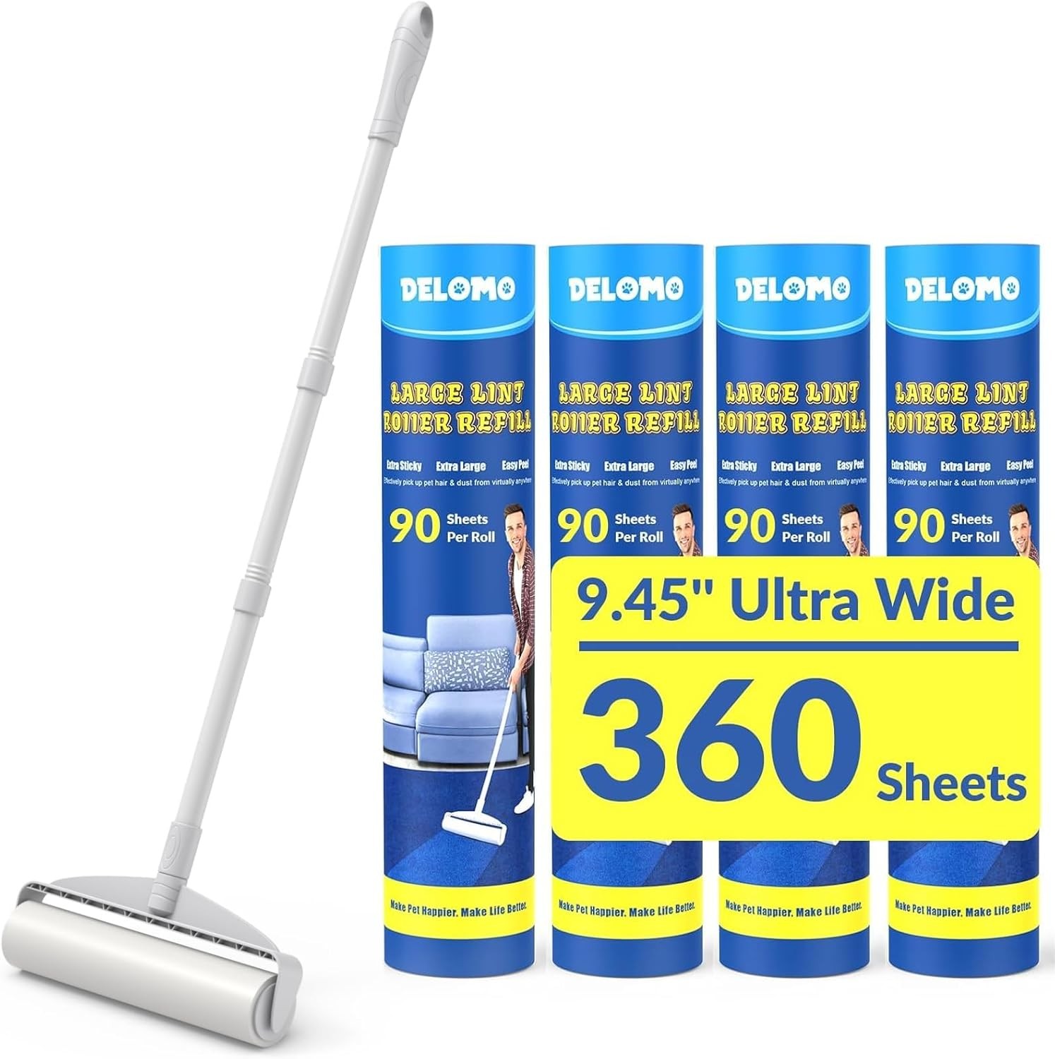 Large Lint Rollers for Carpet: Sticky Rollers for Floor 9.45 in with 3