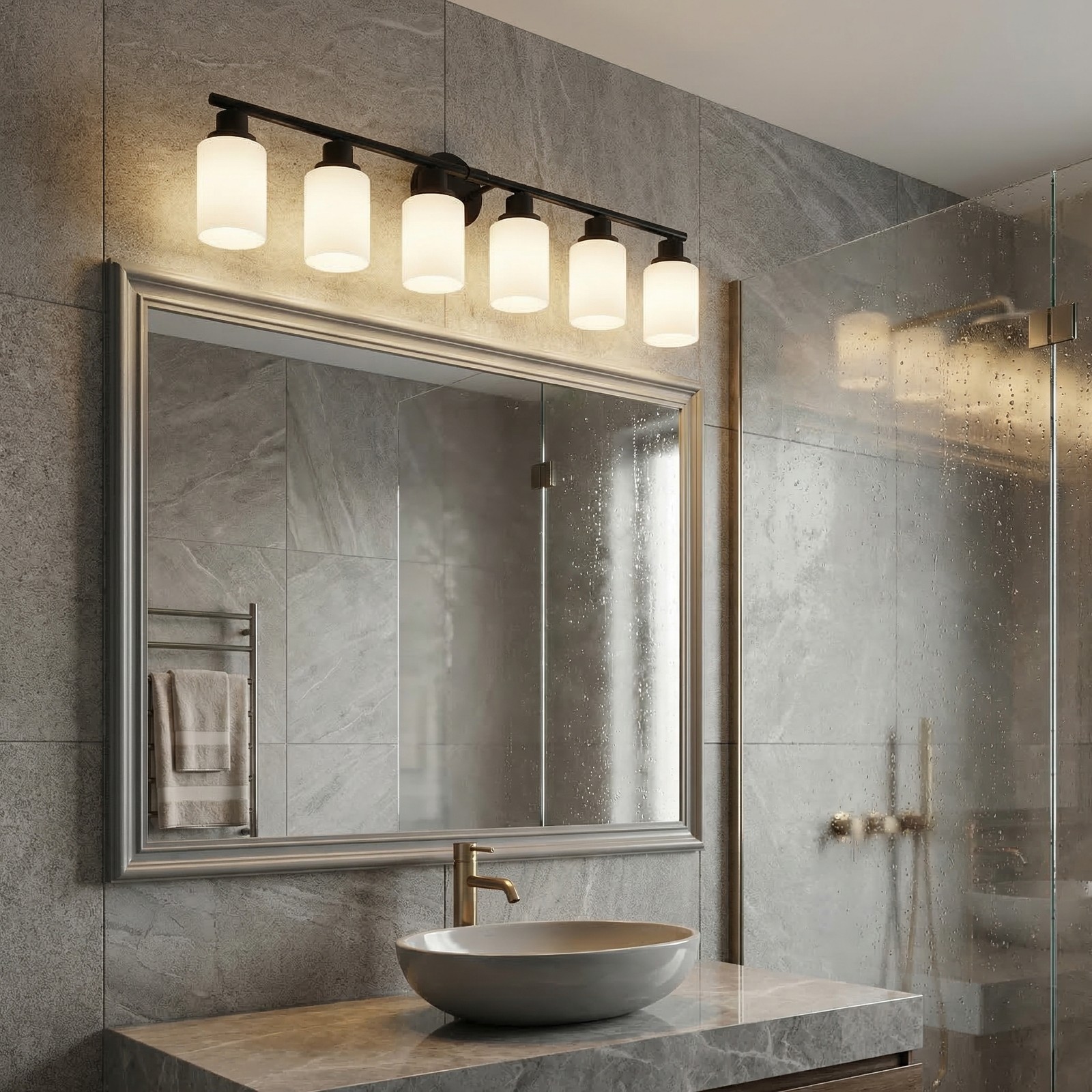 39 in Black Vanity Light with Glass Shade 6-Lights Wall Fixture Bathroom Mirror