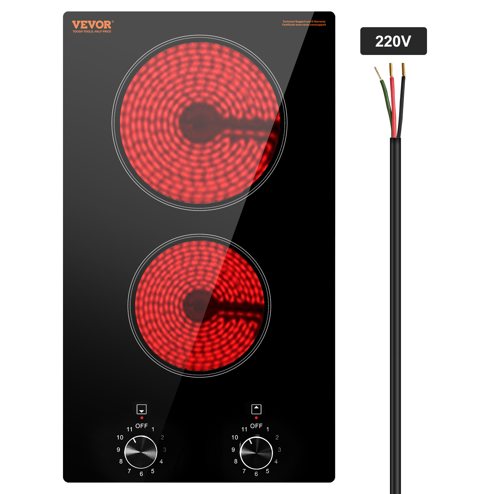 VEVOR Built-in Electric Cooktop Radiant Ceramic Cooktop 2 Burners 20.1×11.6 inch