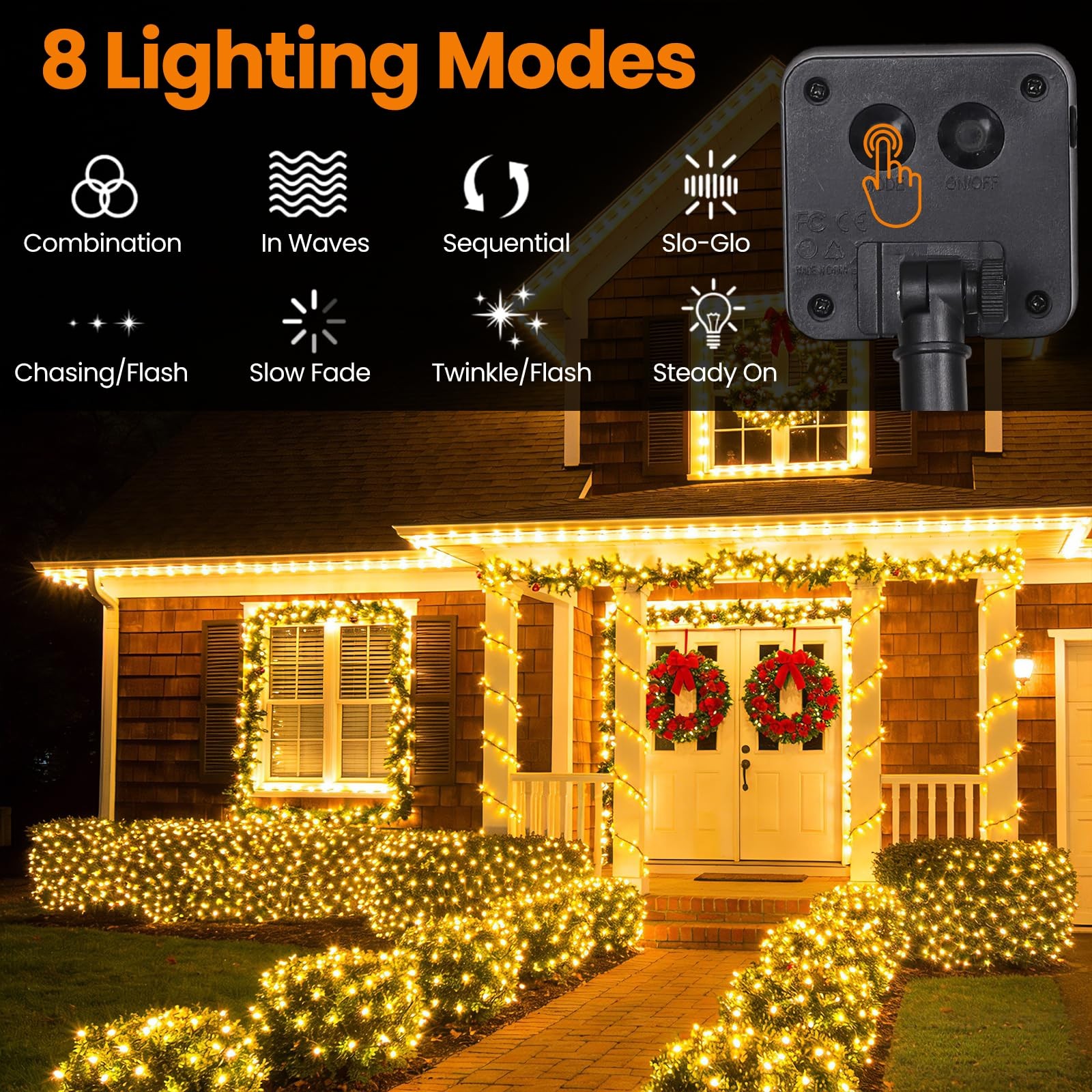 Moettany 23FT 50LED Solar Warm White Outdoor String Lights, 8 Modes, Waterproof