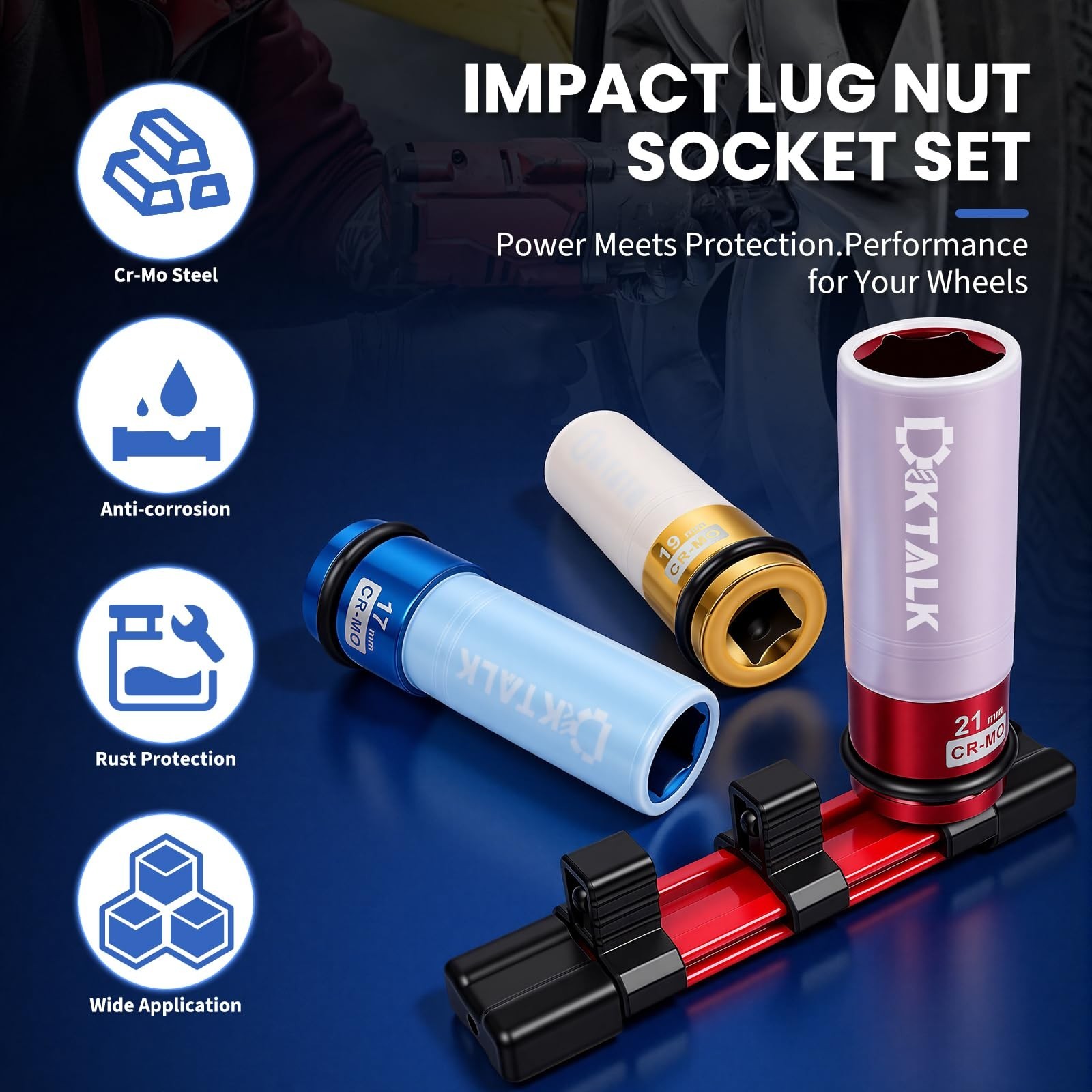 1/2 Drive Lug Nut Socket Set, 3PCS Metric 17mm 19mm 21mm Impact Socket with R…