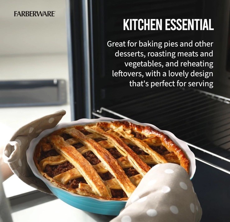 Ceramic Deep Pie Dish Fluted Edge Oven Safe Non Stick Durable Kitchen Bakeware