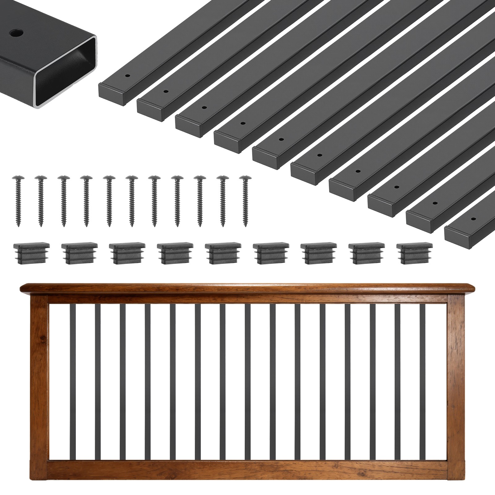 Uimoso 61 Pack Steel Deck Balusters 36 in Rectangle Railing Spindles Black Porch