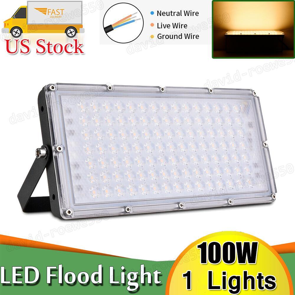 100W LED Flood Light Ouoor Spotlight Stadium Garden Yard Lamp Warm White