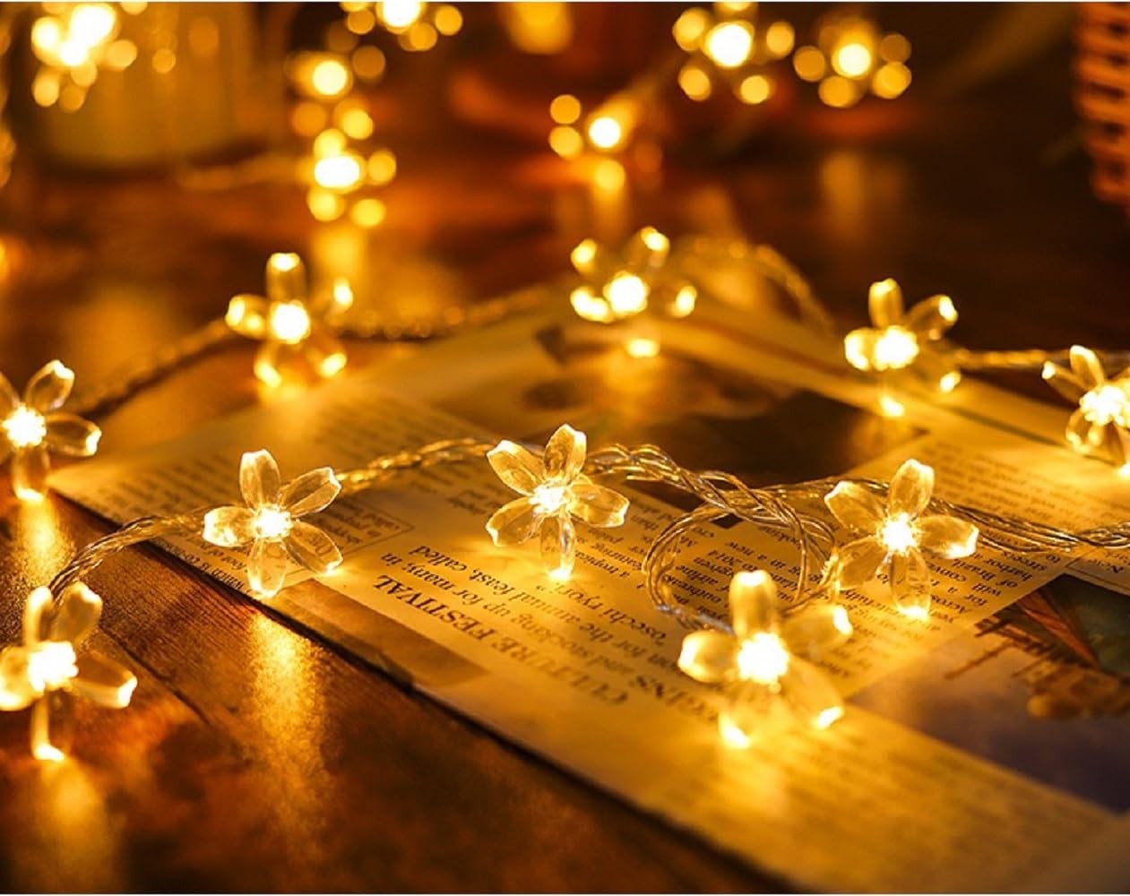 Flower String Lights Plug in 16ft 50 LED Cherry Blossom Fairy String Lights