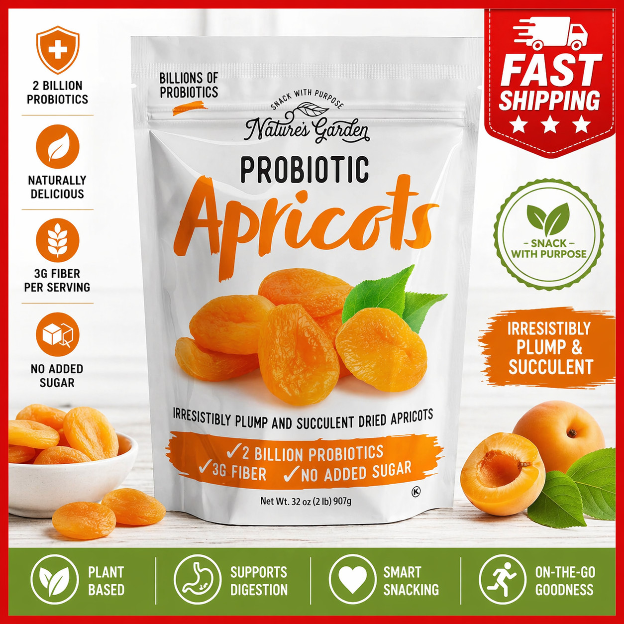 Nature’s Garden Probiotic Apricots Plump Dried Fruit 32 oz