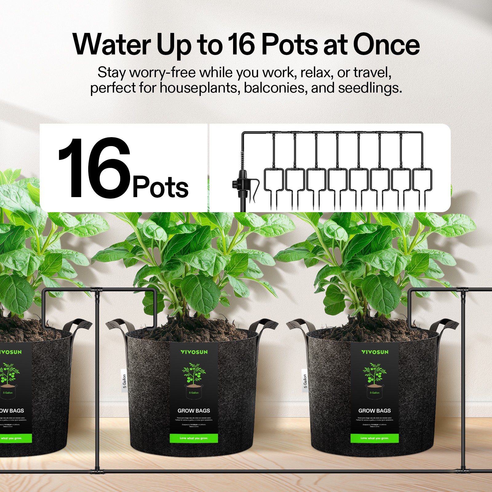 VIVOSUN Automatic Drip Irrigation Kit Watering System w/ 16 Emitters A10 Control