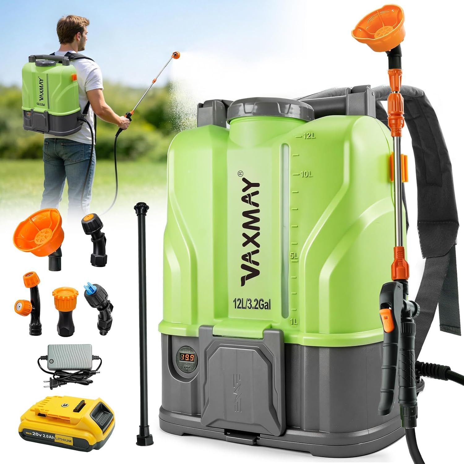 Battery Powered Backpack Sprayer 3.2 Gallon, 100 PSI Electric Garden Sprayer Com