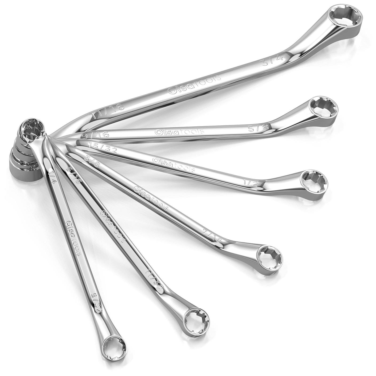 Olsa Tools 6pc Box End Wrench Set, 45-Degree Offset, Chrome SAE, Set