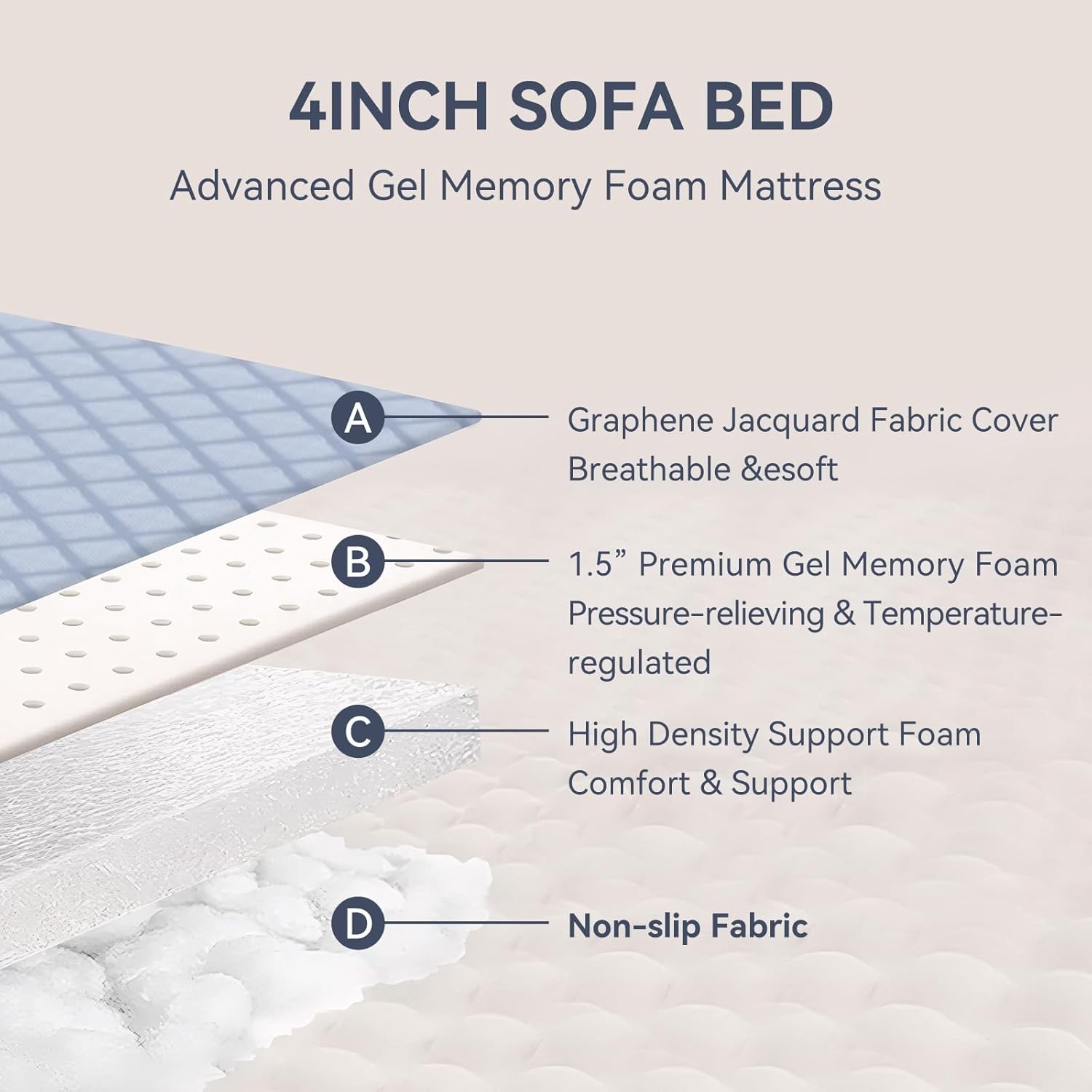 Foldable Sofa Bed Replacement Mattress Memory Foam 4″ Pull Out Sofa Bed Mattress