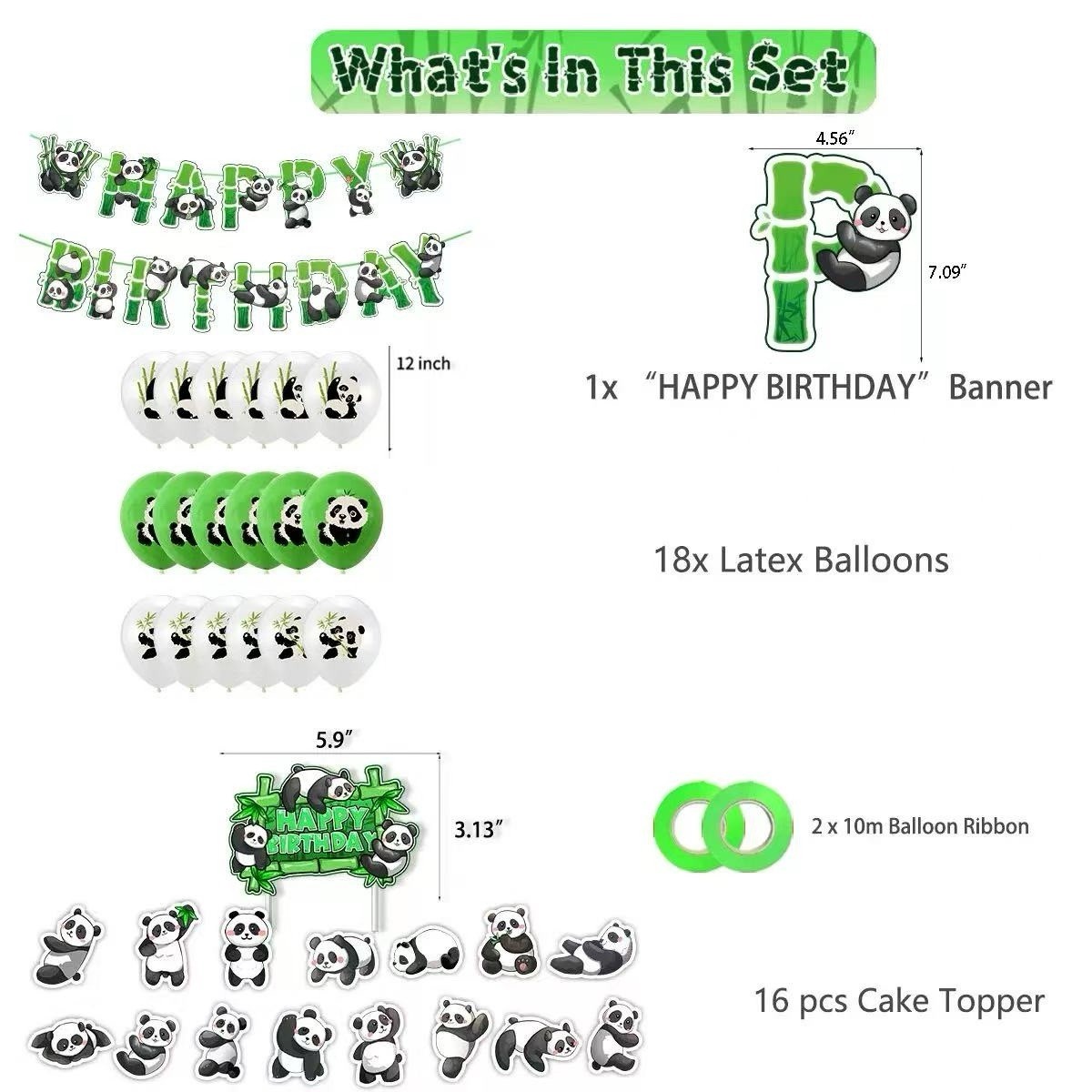 Cute Panda Theme Birthday Party Decorations Set Banner Balloon Cake Toppers
