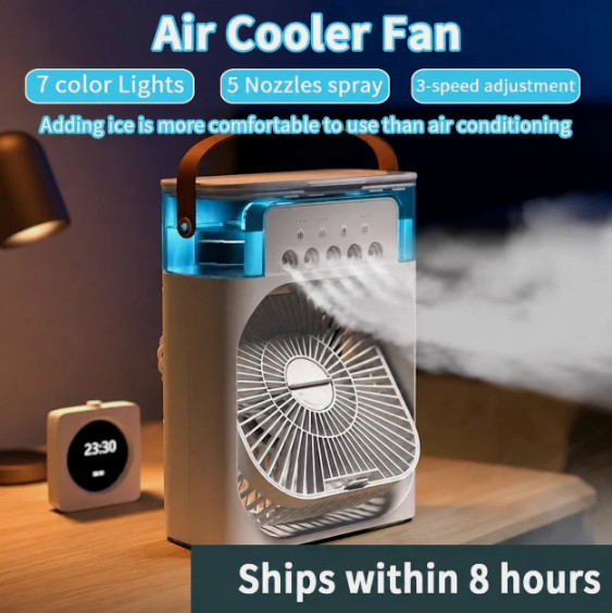 3 in 1 Portable Humidifier Air Conditioner Cooler Mini Fan 7 Color LED Light