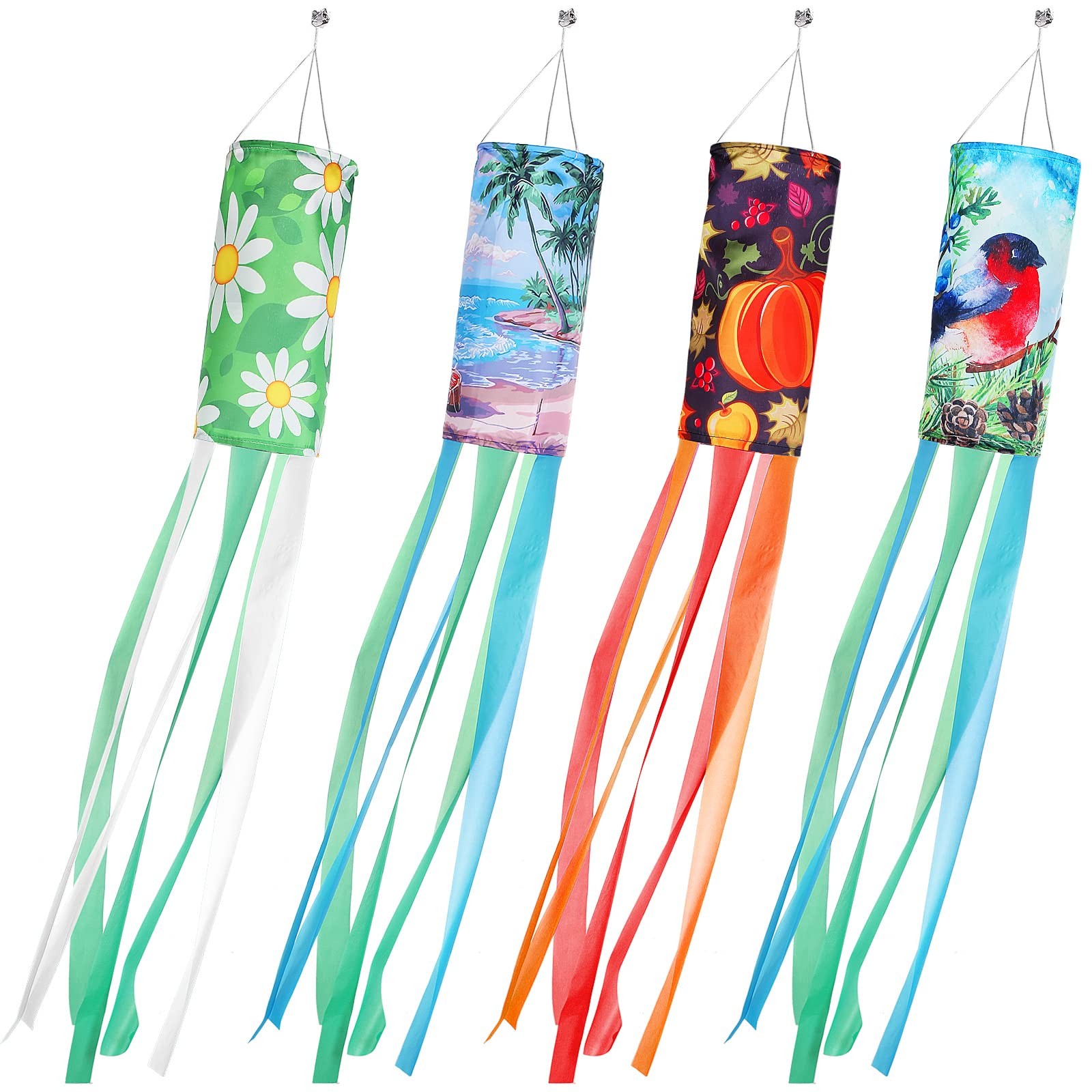 4 Pack Seasonal Windsock Spring Summer Fall Winter Outdoor Heavy Duty Hanging