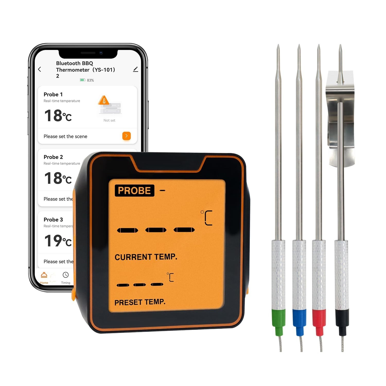 Digital Meat Thermometer with 4 Probes, 328FT Wireless BBQ Food Thermometer,