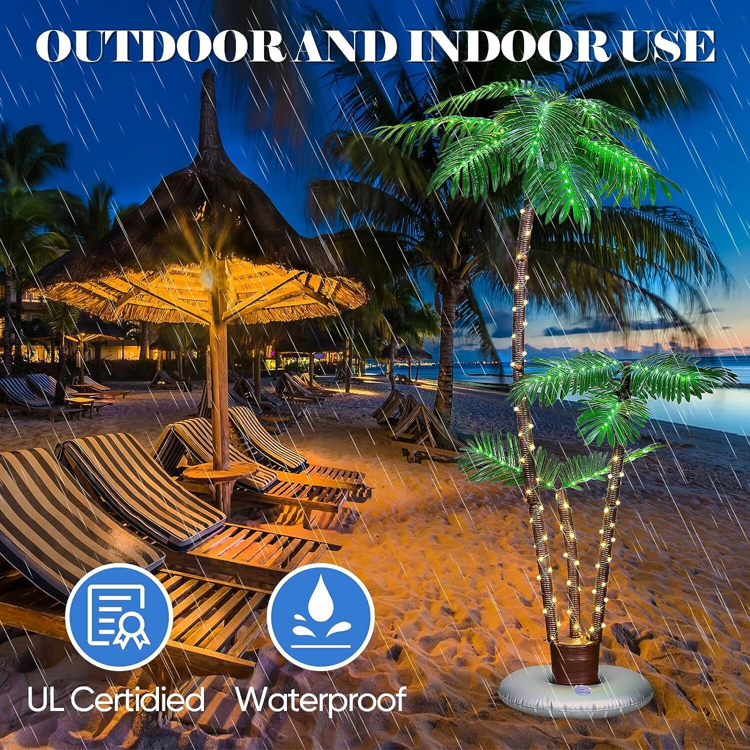 6FT LED Solar Lighted Artificial Palm Tree, Outdoor Christmas Yard Pool Decor