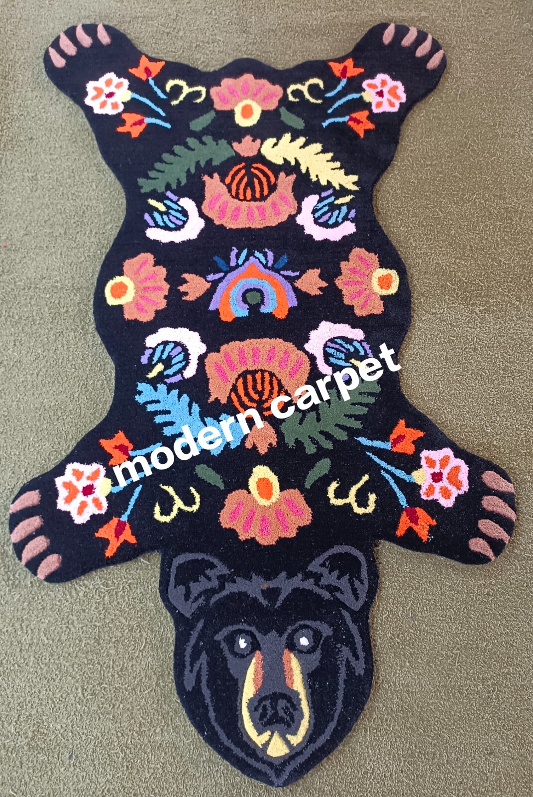 Aztec Polar Bear Rug 3×5 Ft Handmade 100% Woolen Hand Tufted For Home Decoration