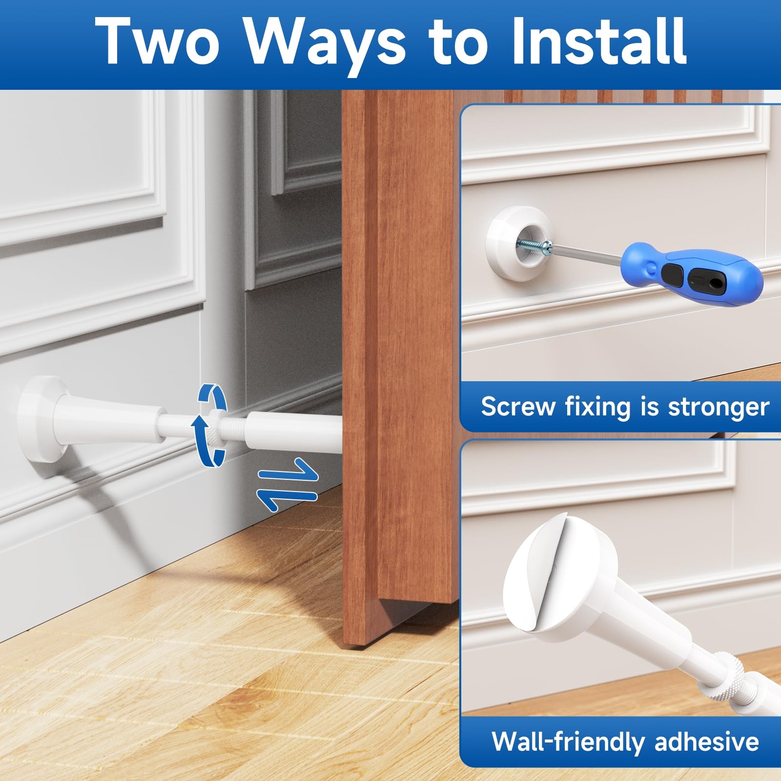 1pcs Adjustable Spring Door Stops, 4.17-5.35in Aluminum Long White
