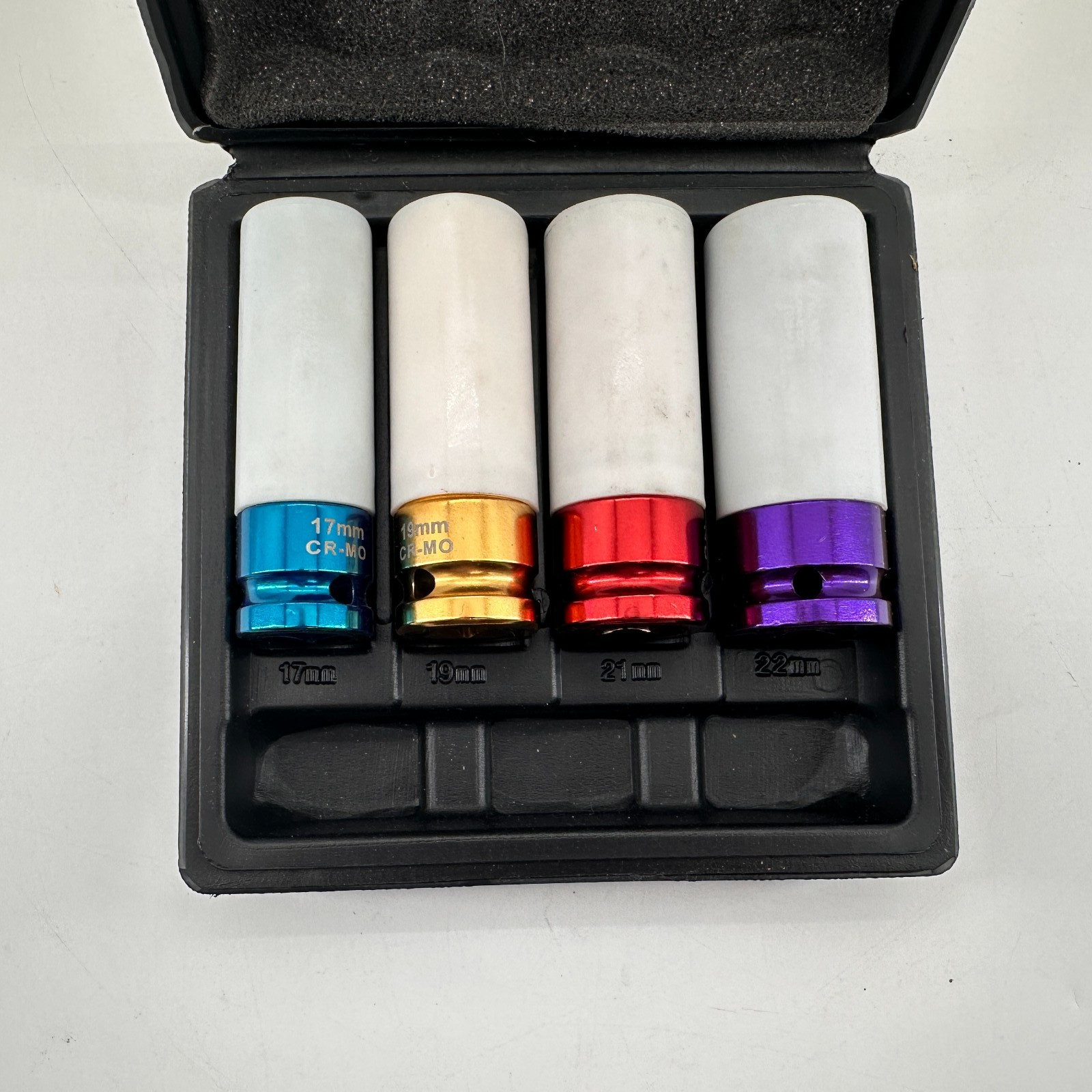 1/2″ Drive Thin Wall Deep Impact Socket Set 17mm 19mm 21mm 22mm Color Coded