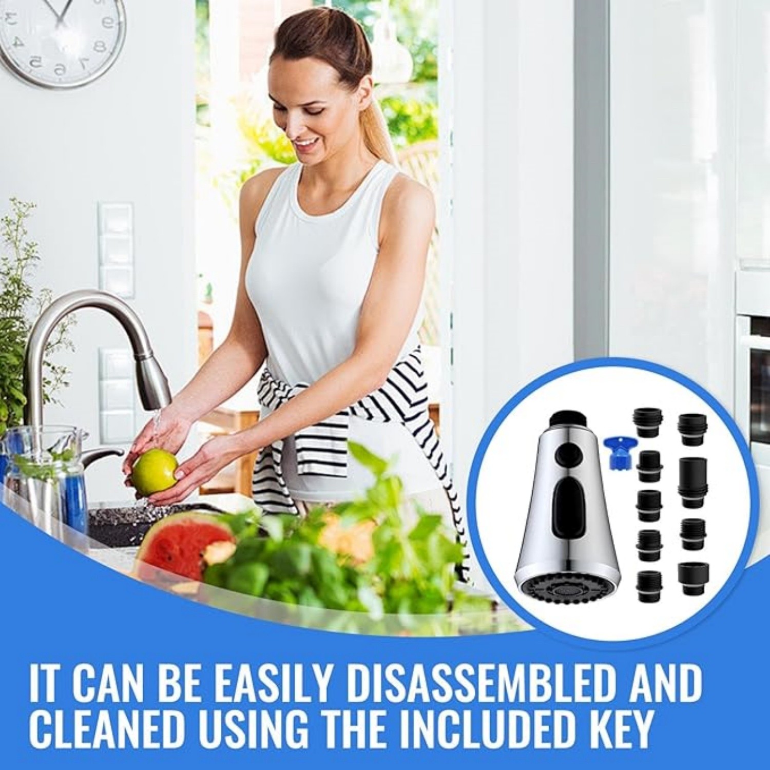 Kitchen Faucet Spray Head 3-Mode Pull Down Out Nozzle Sprayer Replacement Parts