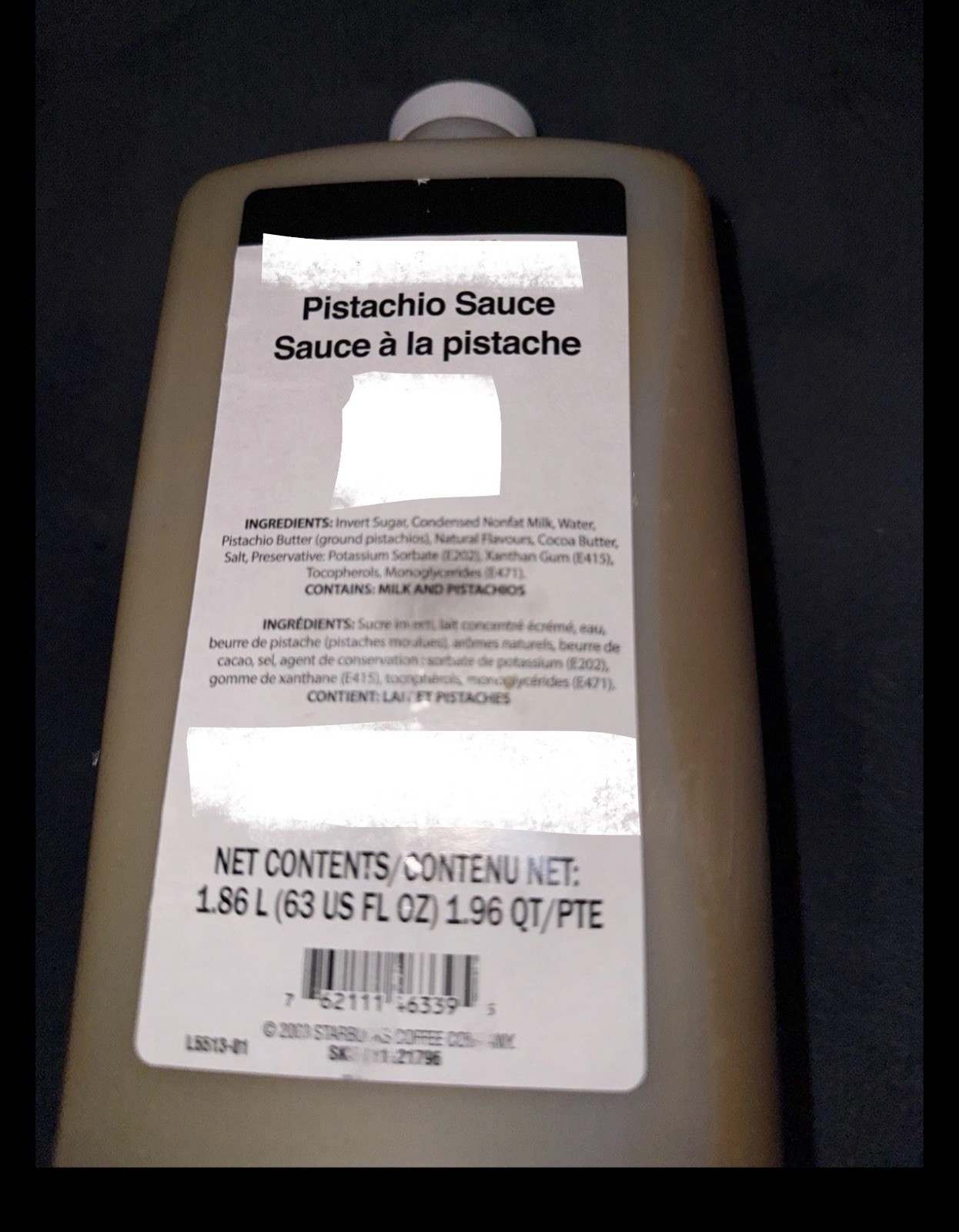 Pistachio Flavored Sauce/syrup 63oz BB July 2026