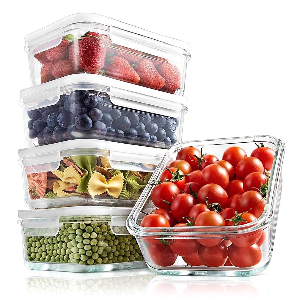 NutriChef 10-Pcs Superior Glass Food Storage Containers Set- Stackable Design