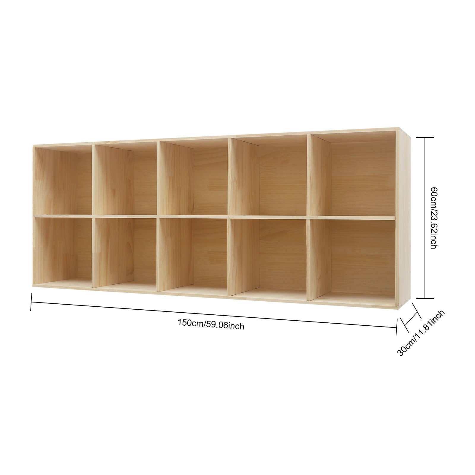2-Tier Wooden Bookcase, 59in Open Display Bookshelf for Home, Office