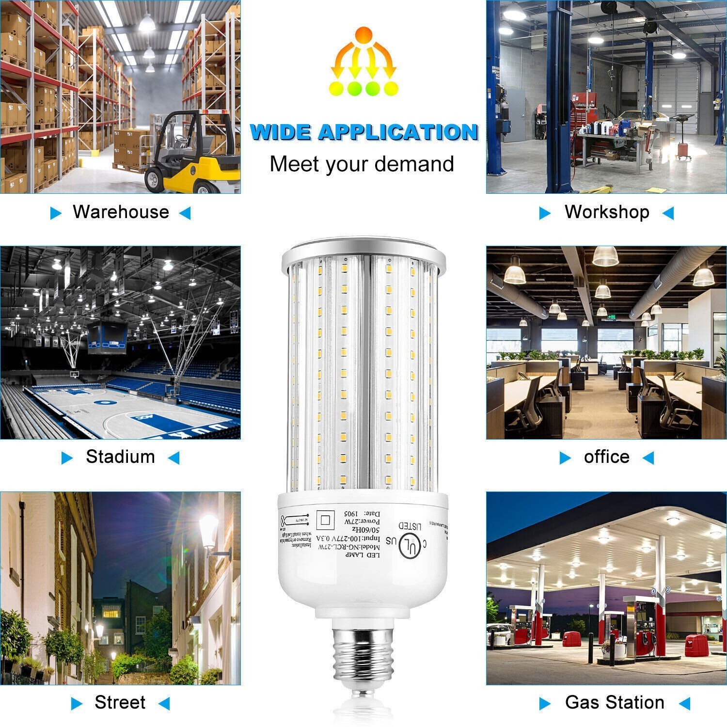 5000K Daylight, E39 Mogul Base, 36W LED Corn Light Bulb Warehouse High Bay Lamps