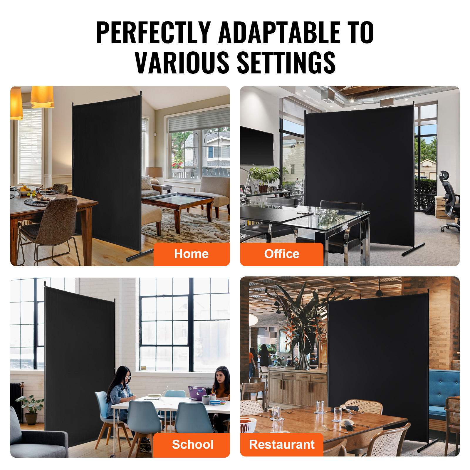 6FT Room Divider Single Panel Fabric Room Screen for Office Bedroom Black