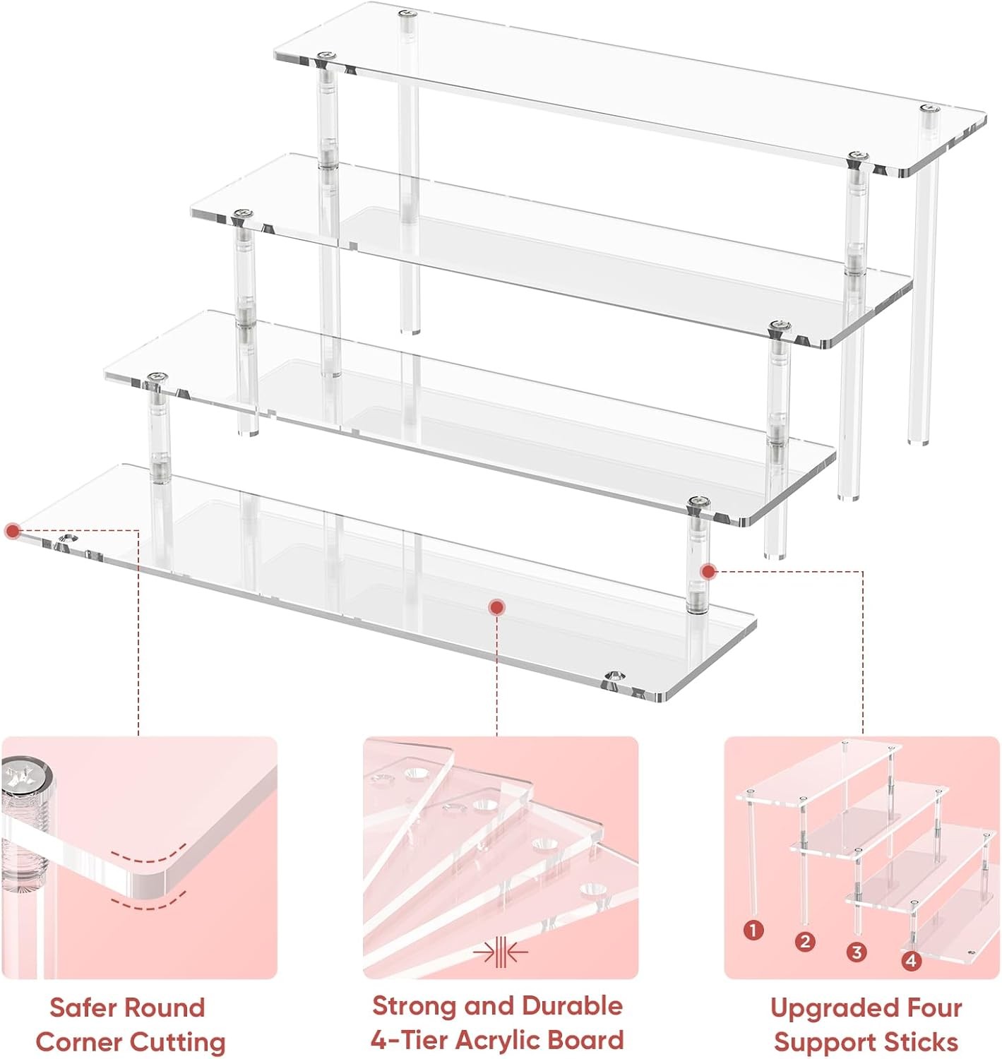 4 Tier Acrylic Display Risers, Clear Perfume Organizer Stand, Large Cupcake