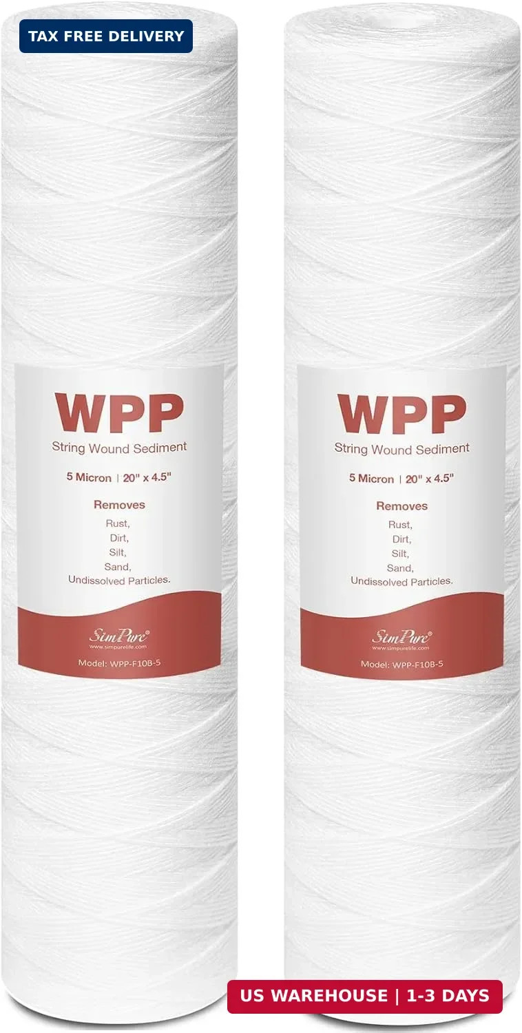 20 x 4.5 Inch 5 Micron String Wound Sediment Water Filter Cartridge, SimPure Who