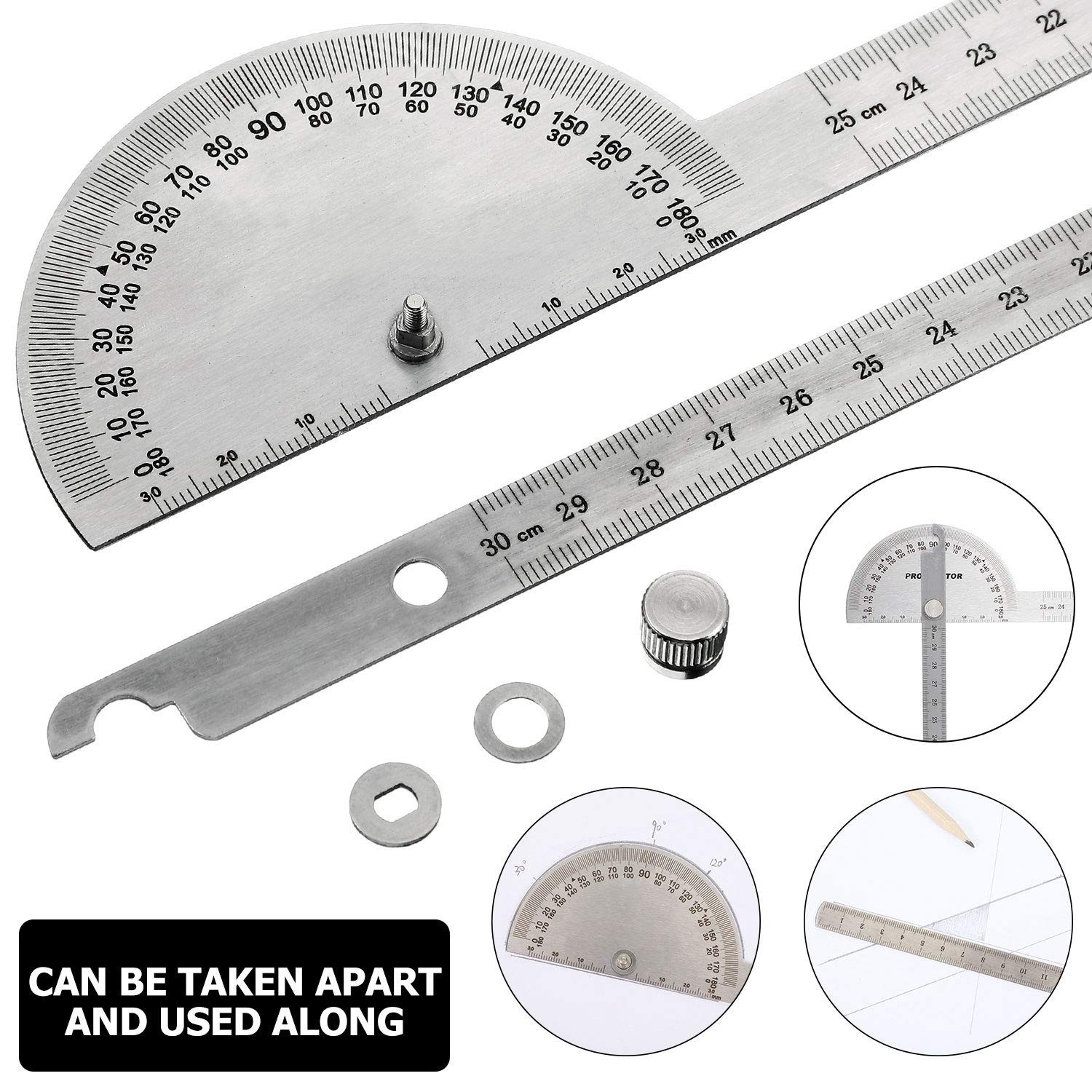 Angle Protractor Finder Ruler Two Arm Stainless 30 cm/ 11.8 Inch, Clear