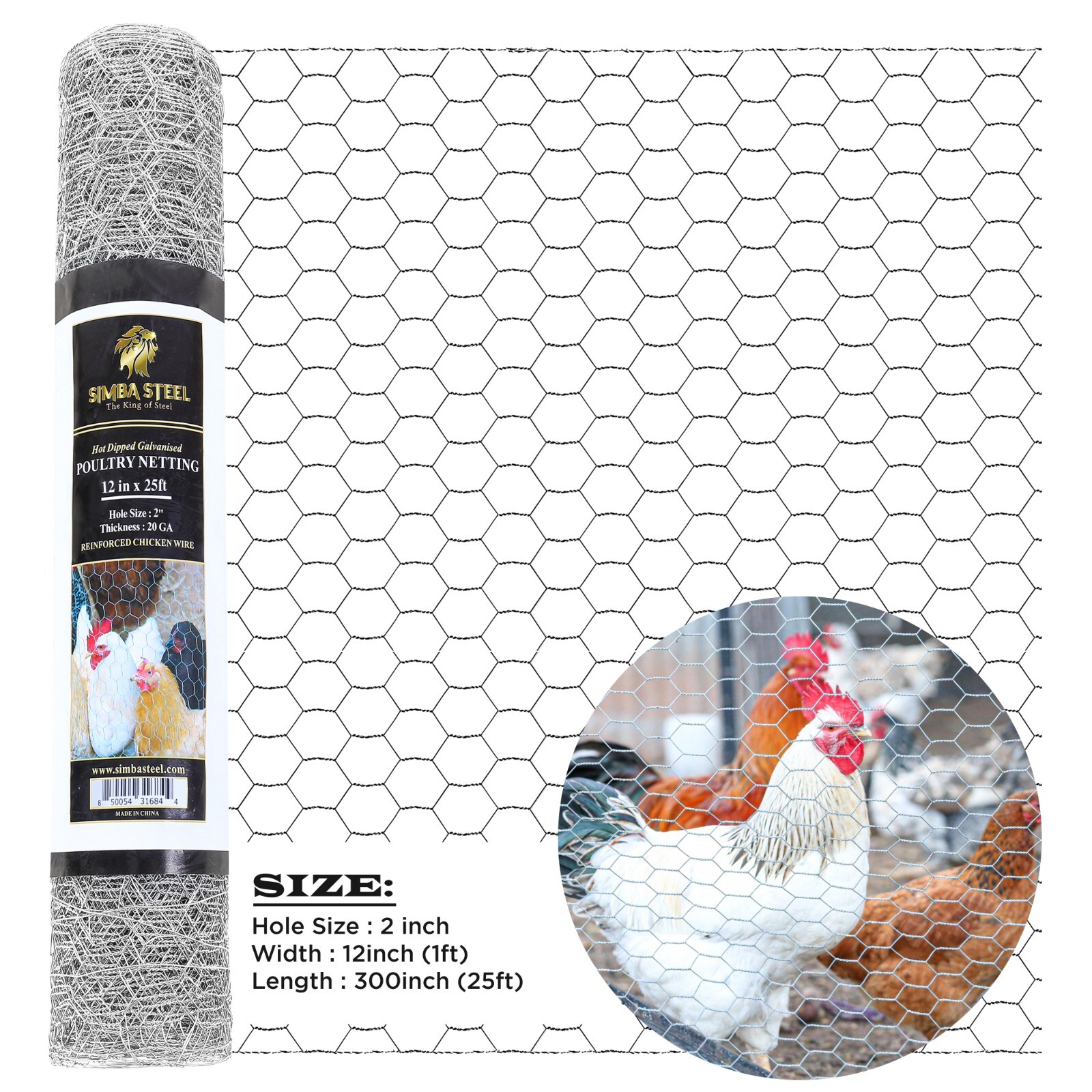 Galvanized Poultry Net – Fencing Chicken Wire 2″ Hole – Many Sizes Poultry Mesh