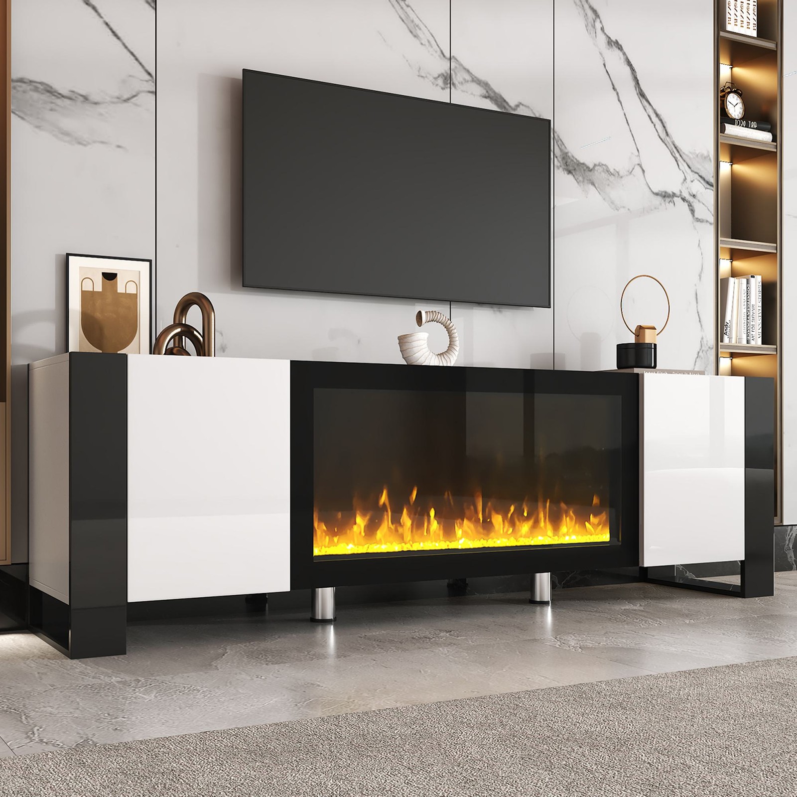 Vinsetto TV Stand for TVs up to 78″ with Electric Fireplace