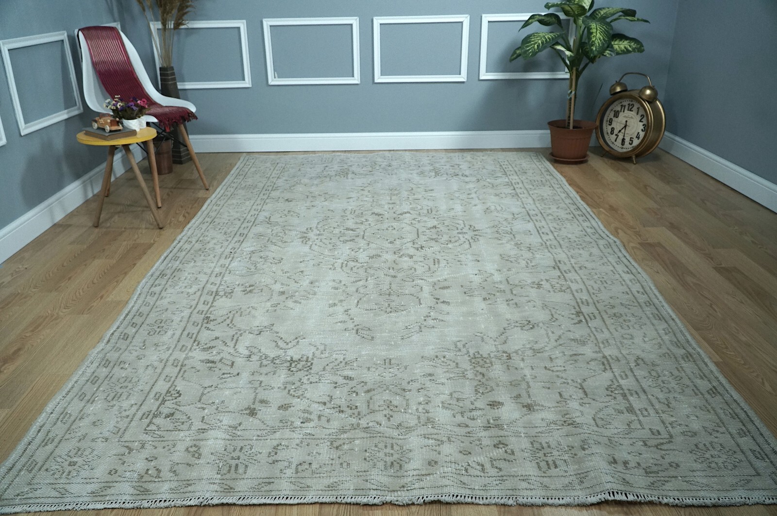 Boho Decor Rug, Vintage Turkish Rug, Gray Large Carpet, 6.20×10.01 ft. H-2405