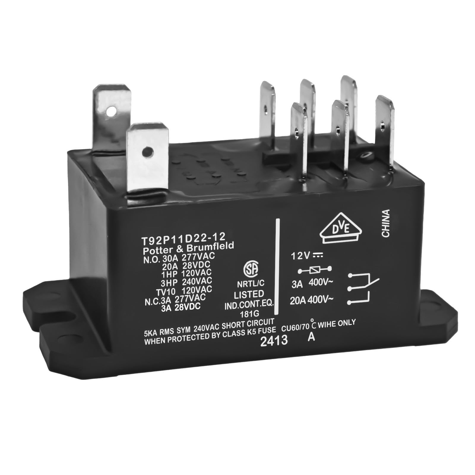 T92P11D22-12 Power Relay (Pack of 1) – DPDT, 12V DC, 30A General Purpose Relay