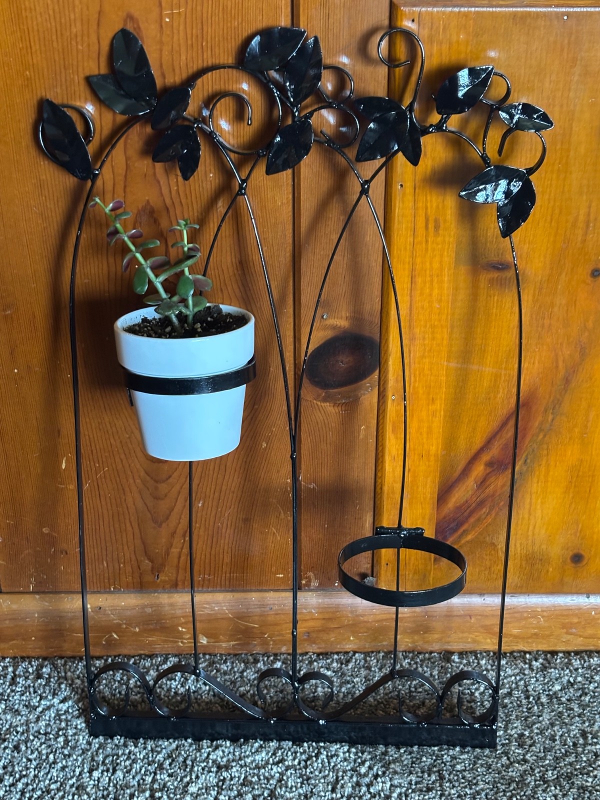 Metal Wall Planter Holder 2 Pot Ivy Scroll Garden Decor Black 23.5in