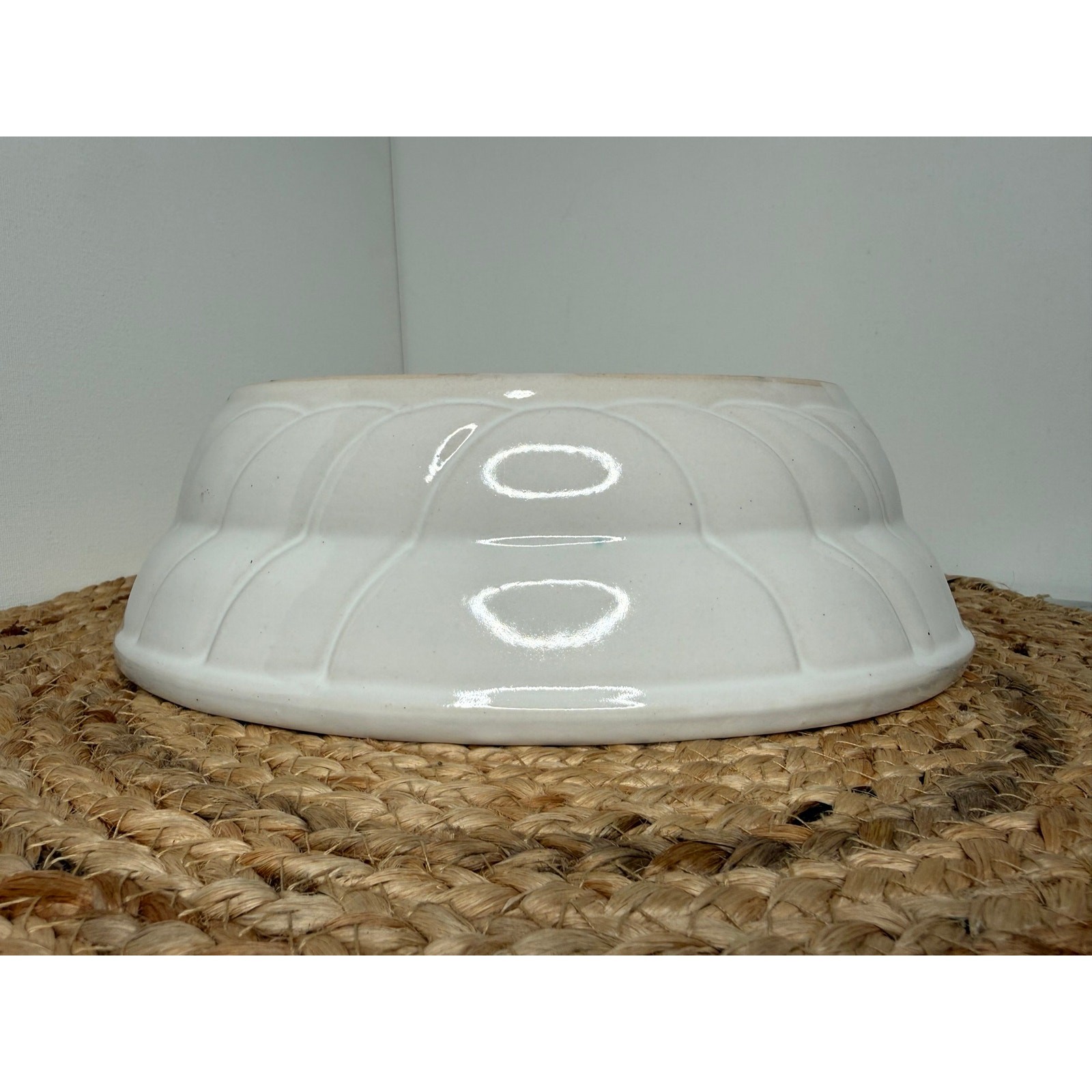 White Mountainside? textured cachepot, oval bowl, art pottery, 1930s