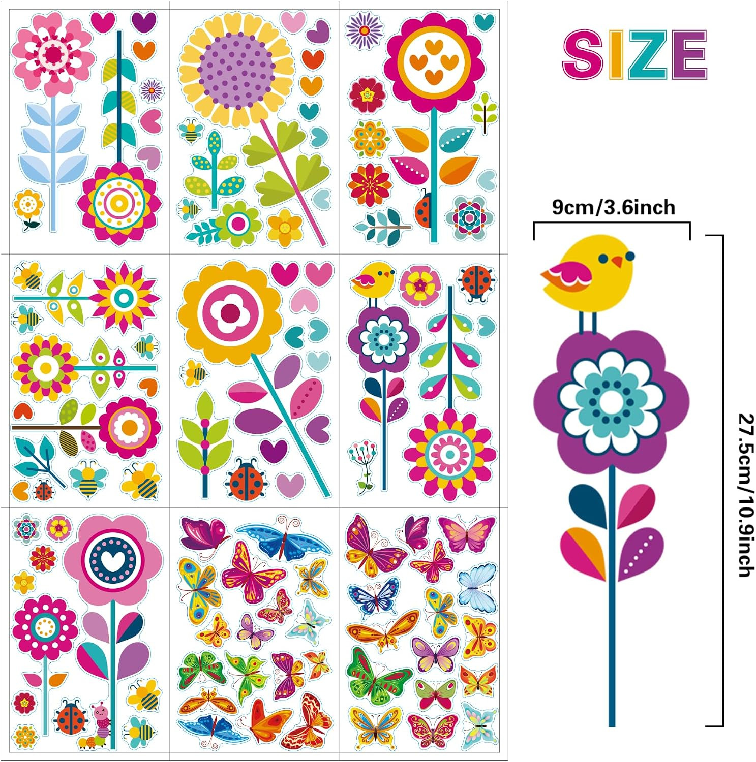 107PCS Spring, Summer & Fall/ Winter Window Clings – Spring Flowers, Butterfly &