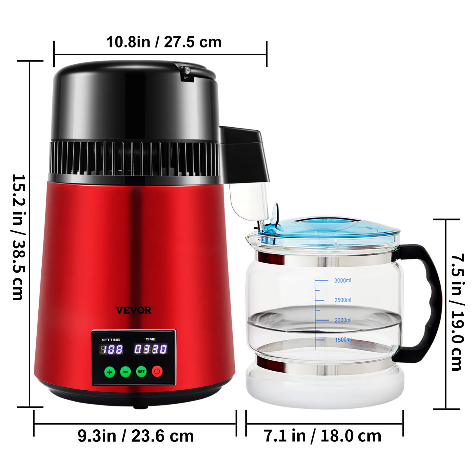 4L Water Distiller Purifier, Stainless Steel, 1L/H for Home & Office Use