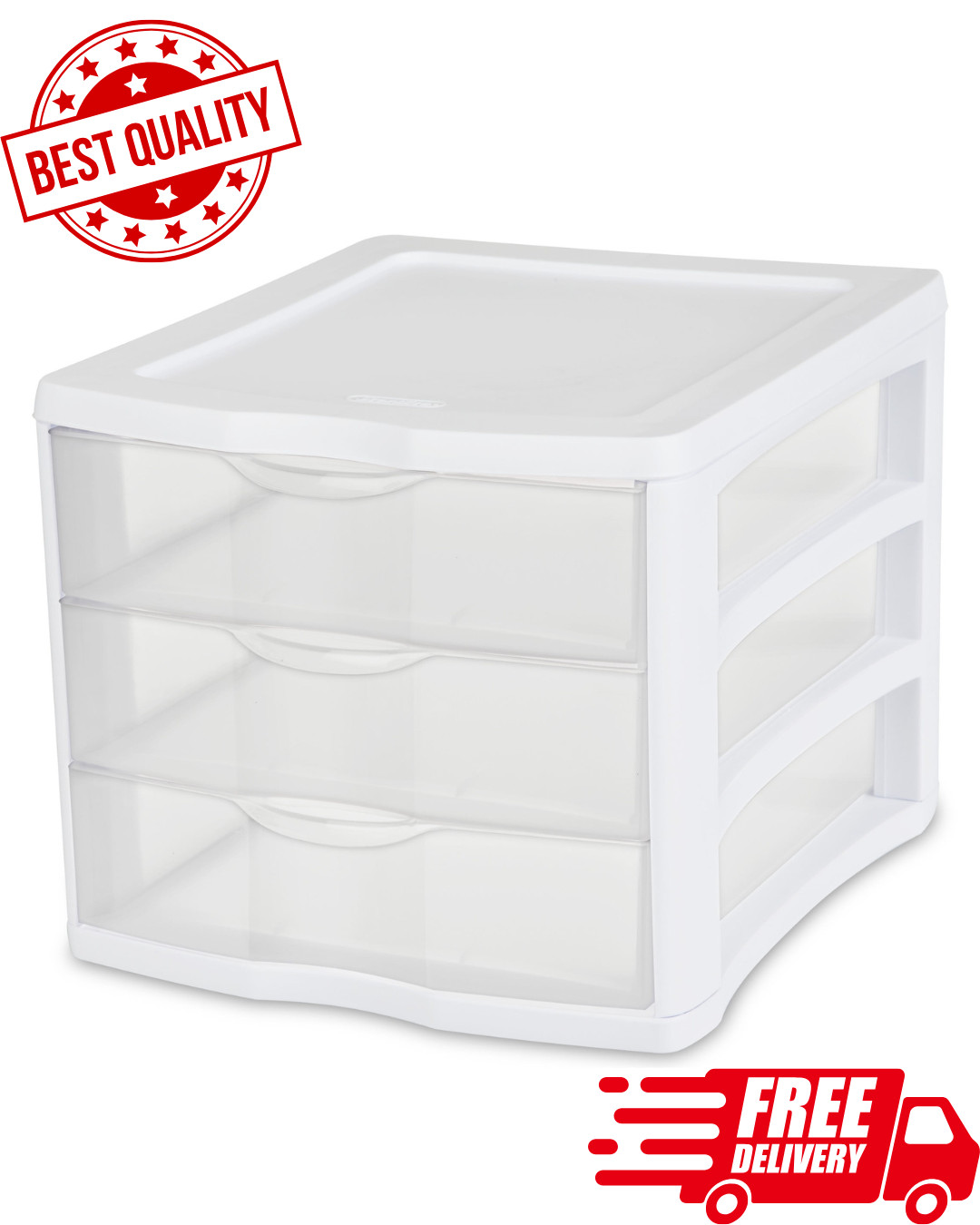 3 Drawer Unit Clear Plastic Countertop, Desktop Drawers, White