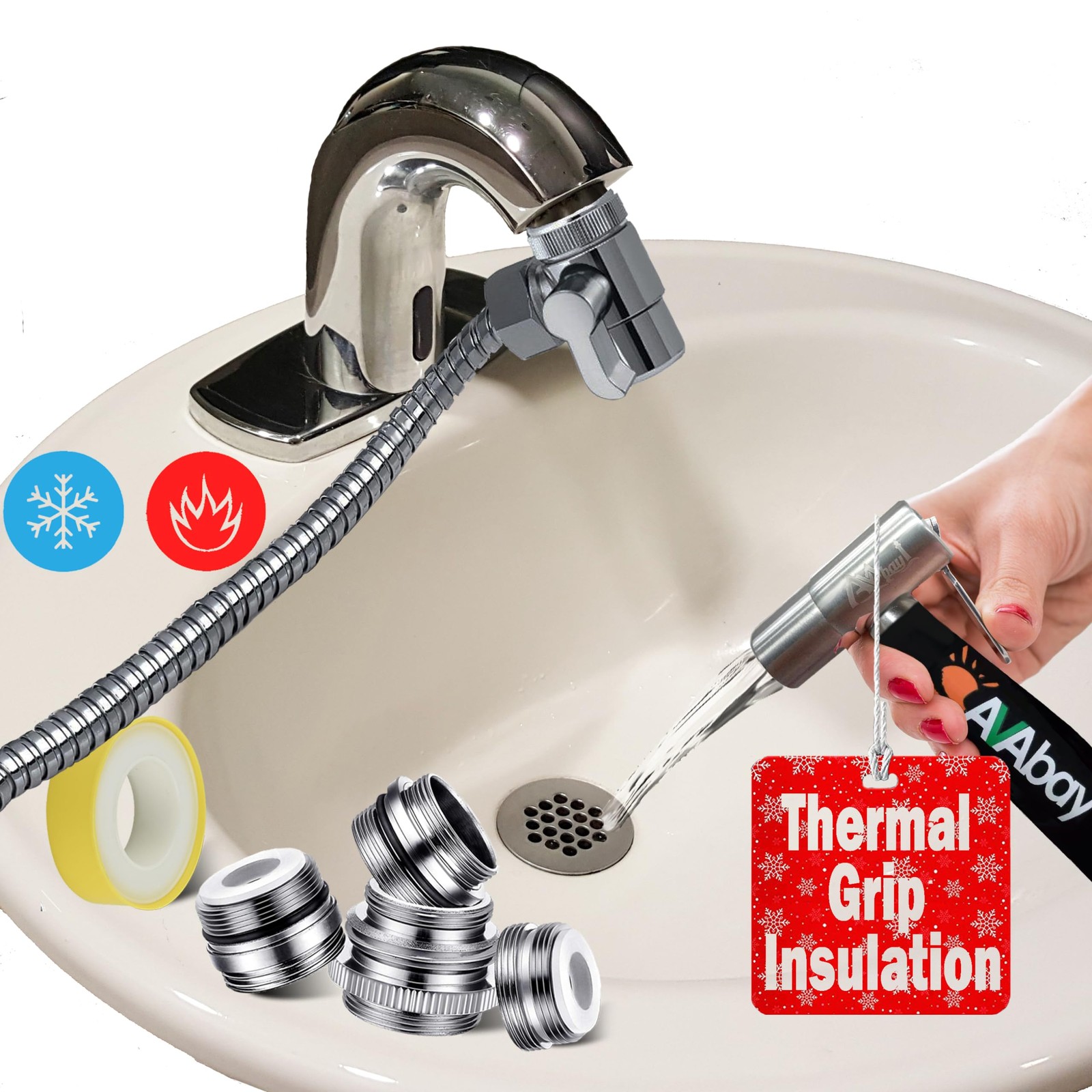 AVAbay Sink Faucet Handheld Bidet Sprayer for Toilet | Warm/Cold Water, 80″ Hose