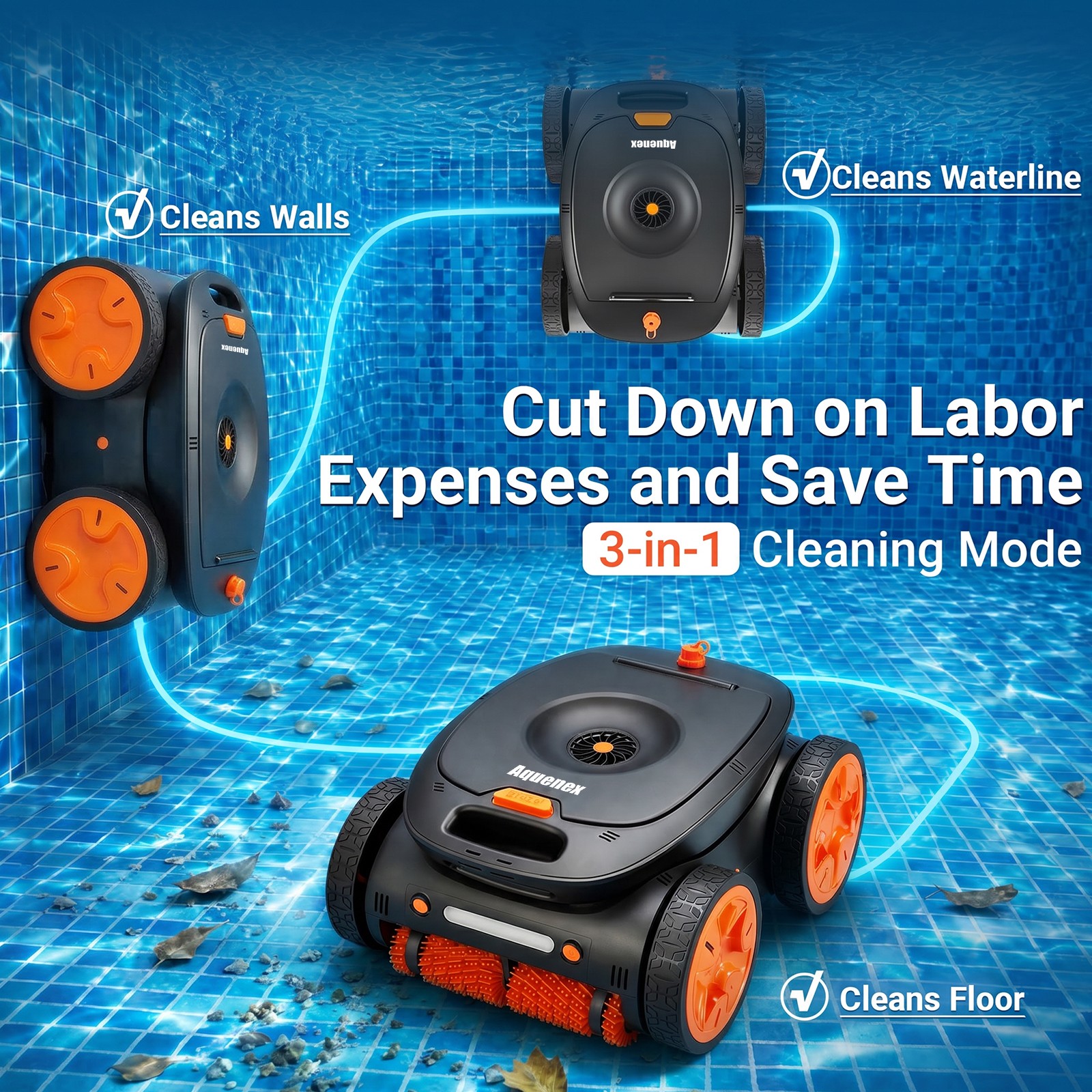Cordless Robotic Pool Cleaner, APP&Remote Control Wall Climbing Waterline Floor