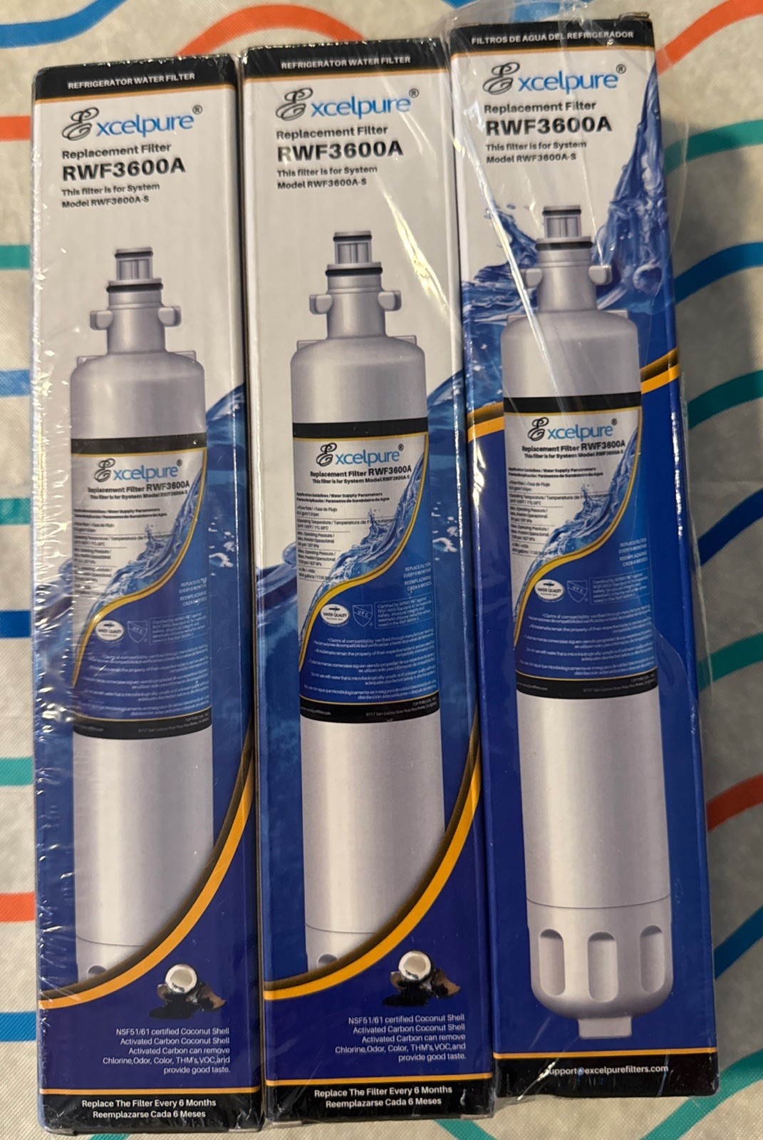 Excelpure Refrigerator Water Filter Replacement RWF3600A for GE RPWF, 3PACK