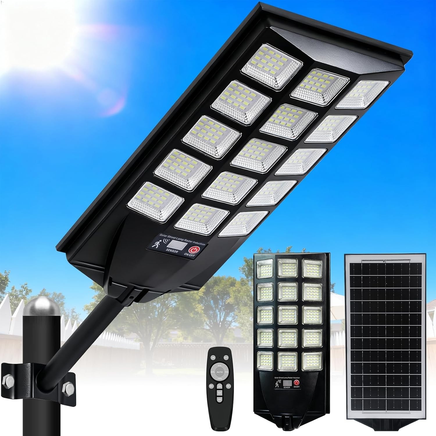 20000000LM Commercial LED Solar Street Light Outdoor Dusk to Dawn Road Area Lamp