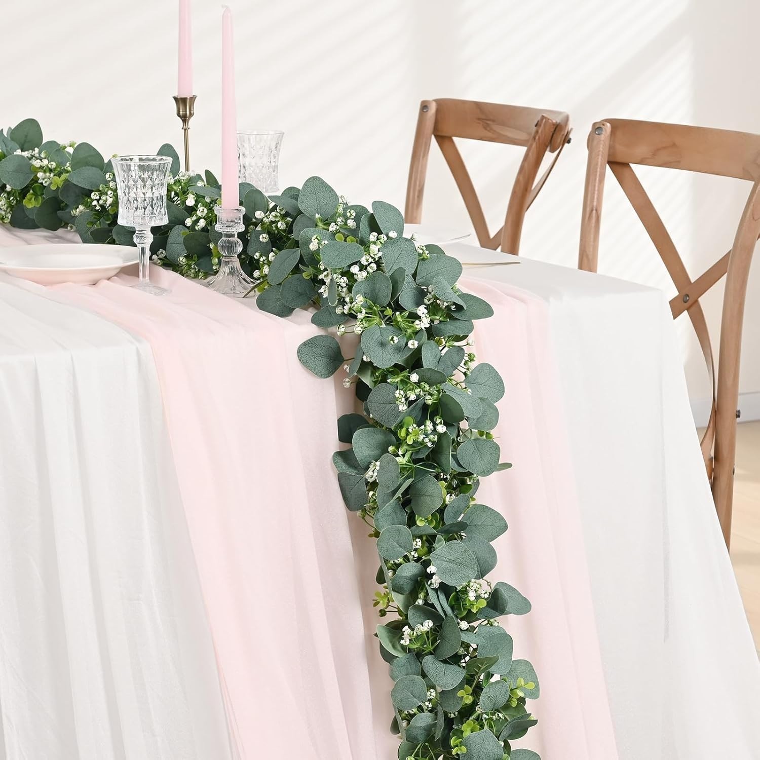 2-6PCS Artificial Eucalyptus with Flowers, Faux Greenery Garland Hanging